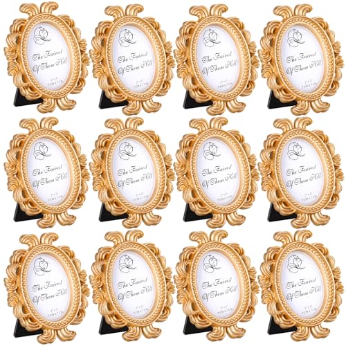 Vicenpal 12 Pieces Mini Gold Picture Frames 32 x 4 Inch Vintage Small Antique Resin Baroque Picture Frames Bulk Oval Hanging Display for DIY Jewelry Gifts Christmas Wedding Decor Gold - Image 1