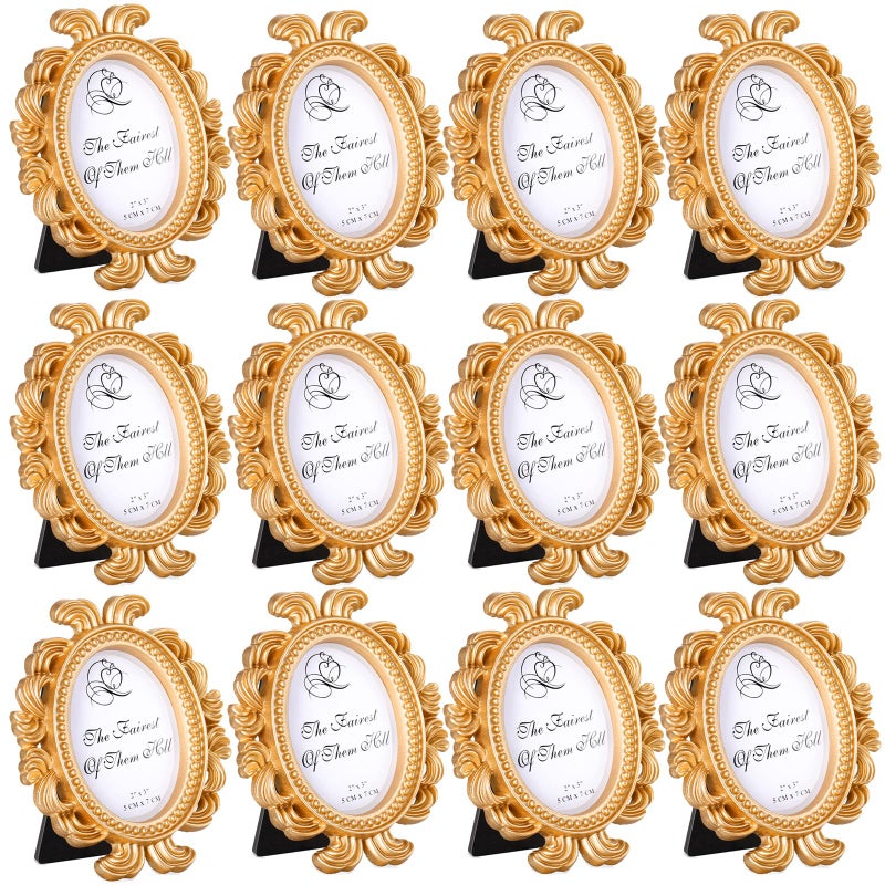 Vicenpal 12 Pieces Mini Gold Picture Frames 32 x 4 Inch Vintage Small Antique Resin Baroque Picture Frames Bulk Oval Hanging Display for DIY Jewelry Gifts Christmas Wedding Decor Gold - Image 2