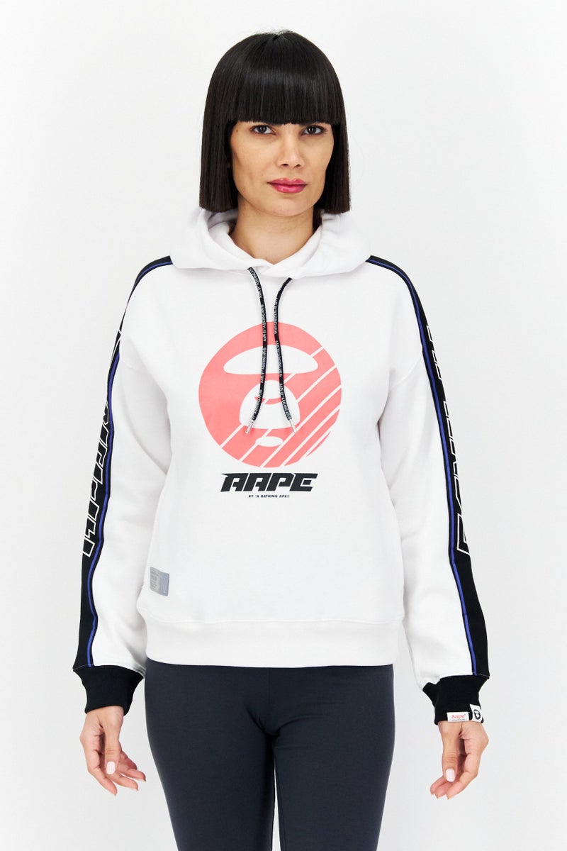 Aape By A Bathing Ape هودي نسائي بغطاء رأس وأكمام طويلة بشعار العلامة التجارية، أبيض - Image 1