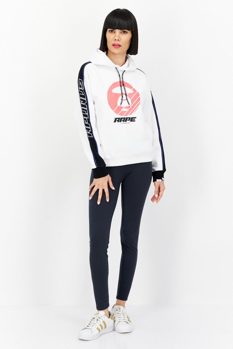 Aape By A Bathing Ape هودي نسائي بغطاء رأس وأكمام طويلة بشعار العلامة التجارية، أبيض - Image 3