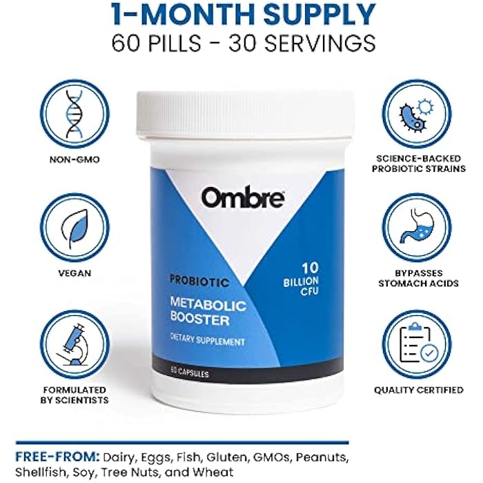 Ombre Metabolic Booster Probiotic - Supports Metabolism, Healthy Weight Management & Digestion - Energy & Gut Health Supplement for Women and Men - 10 Billion CFU, Prebiotic Fiber, Vegan, 30 Servings - Image 3