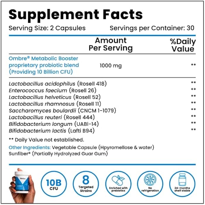 Ombre Metabolic Booster Probiotic - Supports Metabolism, Healthy Weight Management & Digestion - Energy & Gut Health Supplement for Women and Men - 10 Billion CFU, Prebiotic Fiber, Vegan, 30 Servings - Image 4