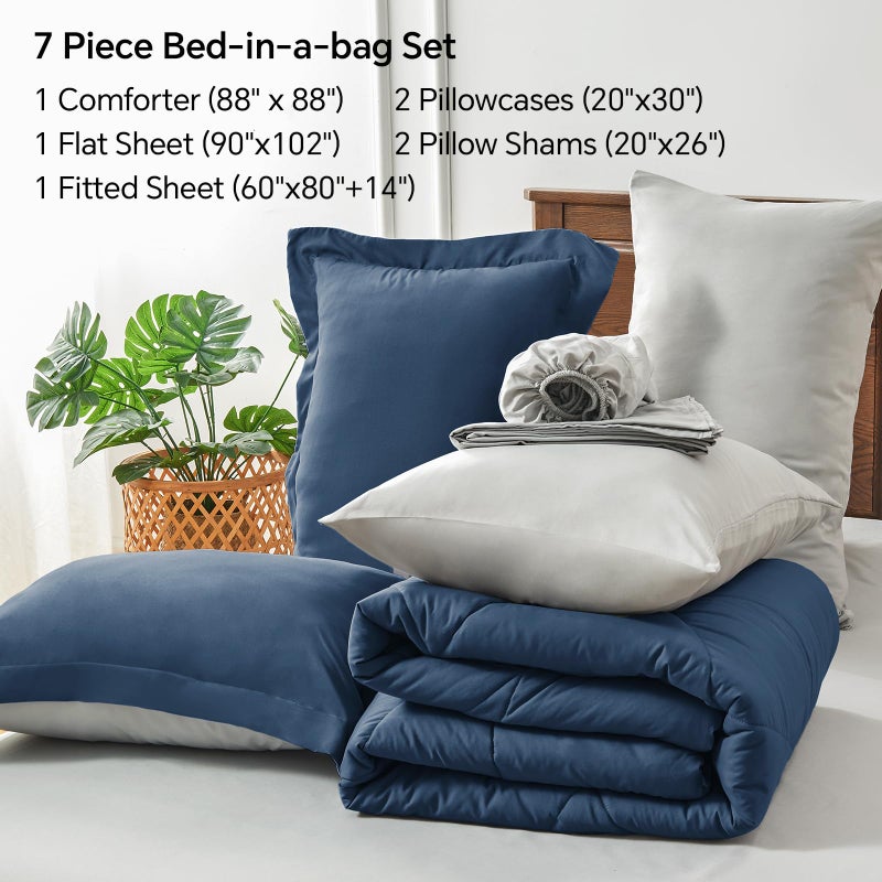 BEDELITE Queen Comforter Set 7 Pieces Bed in A Bag - Soft Microfiber Reversible Calm Blue Bed Set with Comforters, Sheets, Pillowcases & Shams, Cozy Luxury Bedding Sets for All Season - Image 5