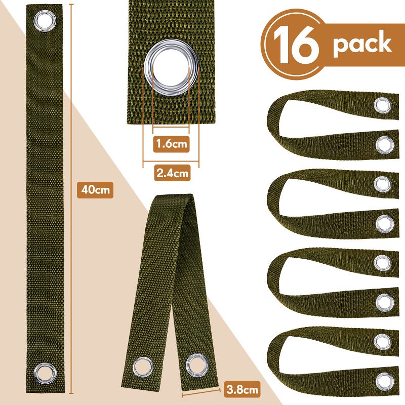 MTLEE 16 Pieces Tree Tie for Staking 16 in Tree Stake Kits Support Straps or Newly Planted Saplings and Hurricane Protection with Grommet Heavy Duty Ties(Pure Green) - Image 2