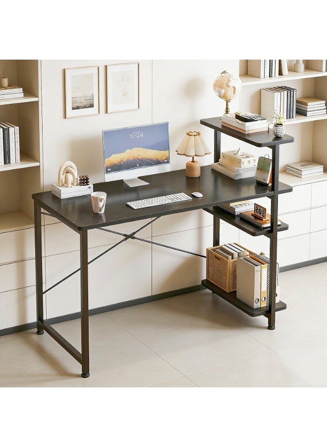 NEWLAN Minimalist Home Office Desk Gaming Desk with 4-Tier Side Shelves, Sturdy and Stable for Bedroom, Living Room & Office. 100*73*45cm - Image 1