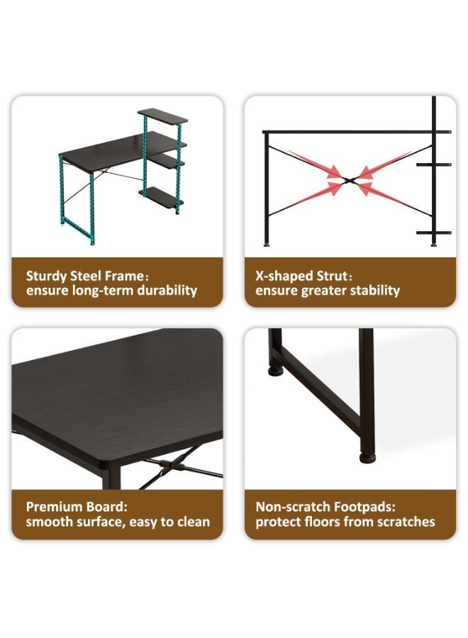 NEWLAN Minimalist Home Office Desk Gaming Desk with 4-Tier Side Shelves, Sturdy and Stable for Bedroom, Living Room & Office. 100*73*45cm - Image 4