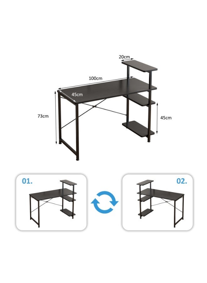 NEWLAN Minimalist Home Office Desk Gaming Desk with 4-Tier Side Shelves, Sturdy and Stable for Bedroom, Living Room & Office. 100*73*45cm - Image 3