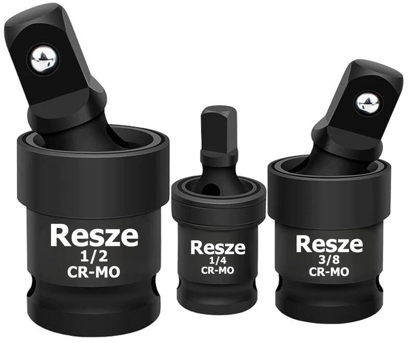 Resze 3PCS Universal Joint Swivel Socket Adapter Set (1/4", 3/8", 1/2"), 360° Rotating, Chrome-Plated Steel, Universal Fit, Anti-Slip Design - Heavy-Duty Automotive & DIY Mechanics Tool Kit - Image 1