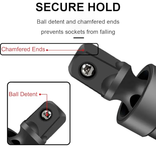 Resze 3PCS Universal Joint Swivel Socket Adapter Set (1/4", 3/8", 1/2"), 360° Rotating, Chrome-Plated Steel, Universal Fit, Anti-Slip Design - Heavy-Duty Automotive & DIY Mechanics Tool Kit - Image 5