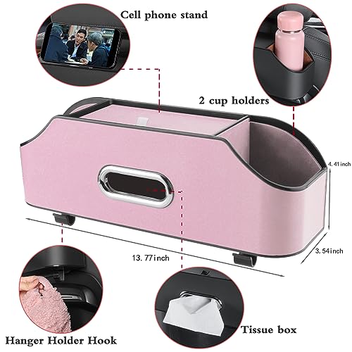 HOLDCY Car Back Seat Organizer with 2 Drink Cup Holder Tissue Box and Storage Box Hook Multifunctional Storage Great for Kids and Travel Pink - Image 3