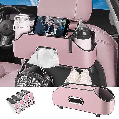 HOLDCY Car Back Seat Organizer with 2 Drink Cup Holder Tissue Box and Storage Box Hook Multifunctional Storage Great for Kids and Travel Pink - Image 1