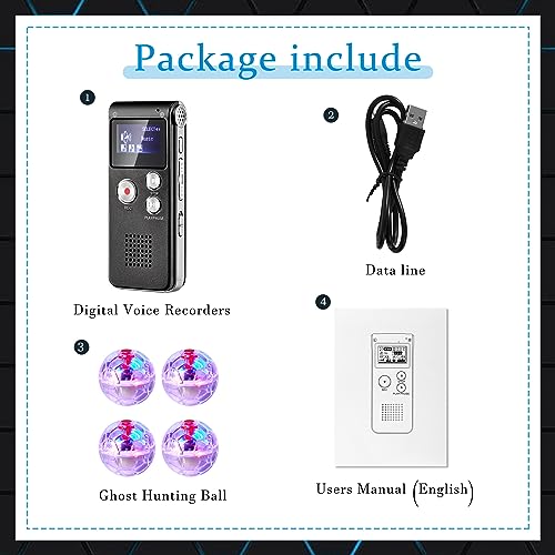 Dunzy 5 Pcs EVP Recorder Ghost Hunting Kit Paranormal Digital Voice Recorders with 4 LED Motion Activated Cat Balls Voice Activated Recorder with Playback for Home Outdoor Paranormal EquipmentBlack - Image 3