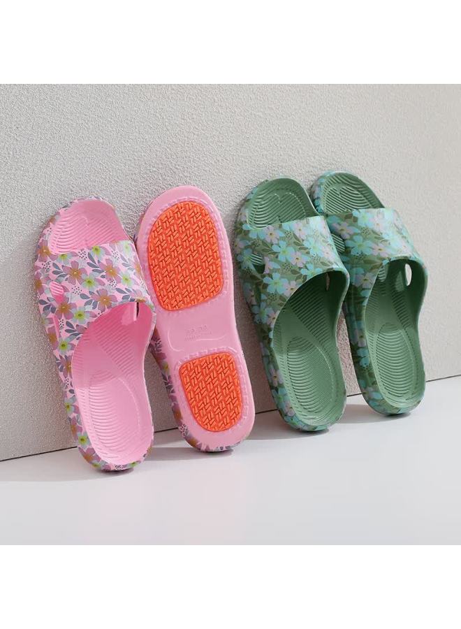 Xggc Non-slip Women's Indoor Bathroom Soft Sole Quick-dry Printed Slippers Odorless All-season Pink Size 36-37