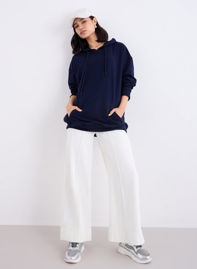 Styli Navy Graphic Print Longline Oversized Hoodie - Image 2