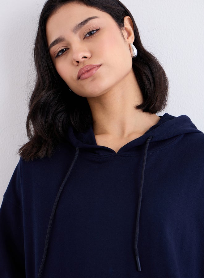 Styli Navy Graphic Print Longline Oversized Hoodie - Image 4