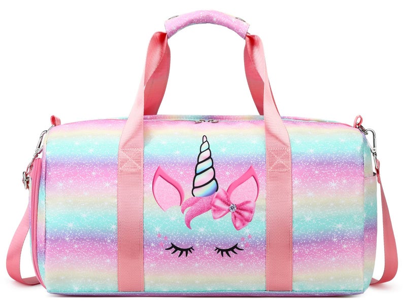 Octsky Dance Duffle Bag Girls Unicorn Kids Sports Gym Bag with Shoe Compartment & Wet Pocket Sleepover Overnight Weekender Travel Bag - Image 1