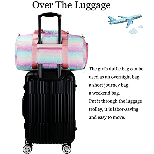 Octsky Dance Duffle Bag Girls Unicorn Kids Sports Gym Bag with Shoe Compartment & Wet Pocket Sleepover Overnight Weekender Travel Bag - Image 5