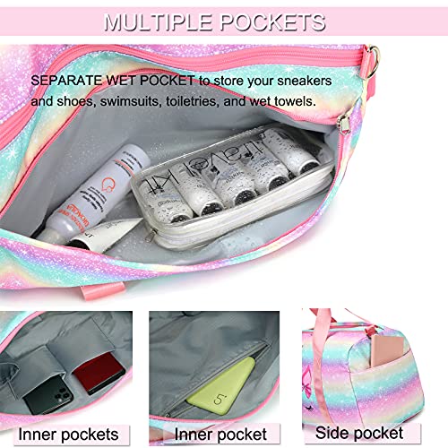 Octsky Dance Duffle Bag Girls Unicorn Kids Sports Gym Bag with Shoe Compartment & Wet Pocket Sleepover Overnight Weekender Travel Bag - Image 4