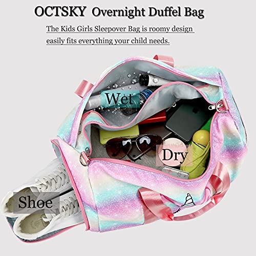 Octsky Dance Duffle Bag Girls Unicorn Kids Sports Gym Bag with Shoe Compartment & Wet Pocket Sleepover Overnight Weekender Travel Bag - Image 2
