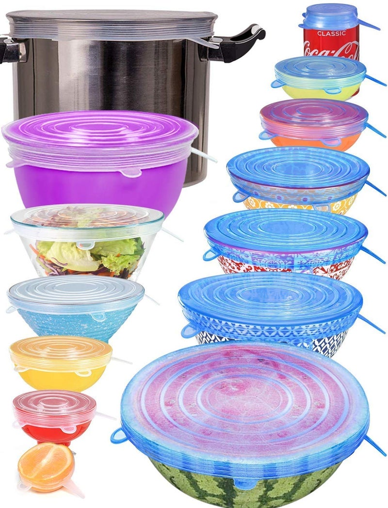 NIRANT Set of 6 Reusable Safety Silicone Stretch Dishwasher Microwave and Freezer Safe Lids Flexible Covers for Rectangle Round Square - Bowls Dishes Plates Cans Jars Glassware and Mugs - Multicolour - Image 1