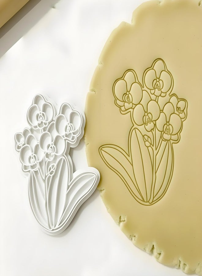 Flycalf Flower Cookie Cutters Mothers Day Orchid Mom with Plunger Stamps Handle Detailed 3.5" PLA Cutters for Baking Fondant Cutters Pastry Biscuit Baking Clay DIY Molds - Image 2