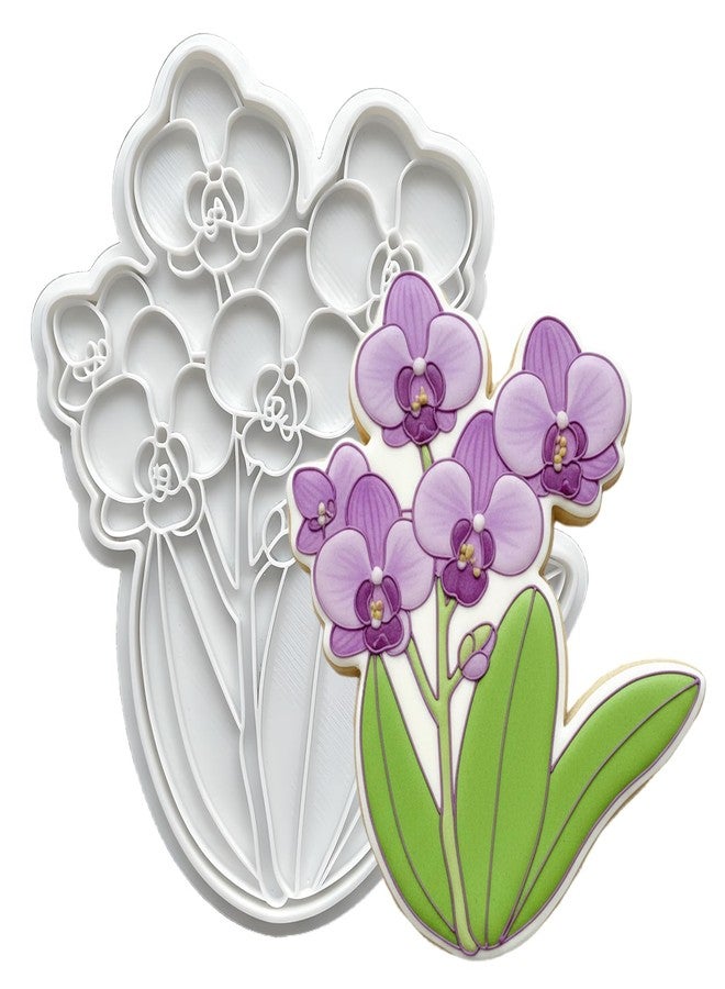 Flycalf Flower Cookie Cutters Mothers Day Orchid Mom with Plunger Stamps Handle Detailed 3.5" PLA Cutters for Baking Fondant Cutters Pastry Biscuit Baking Clay DIY Molds - Image 1