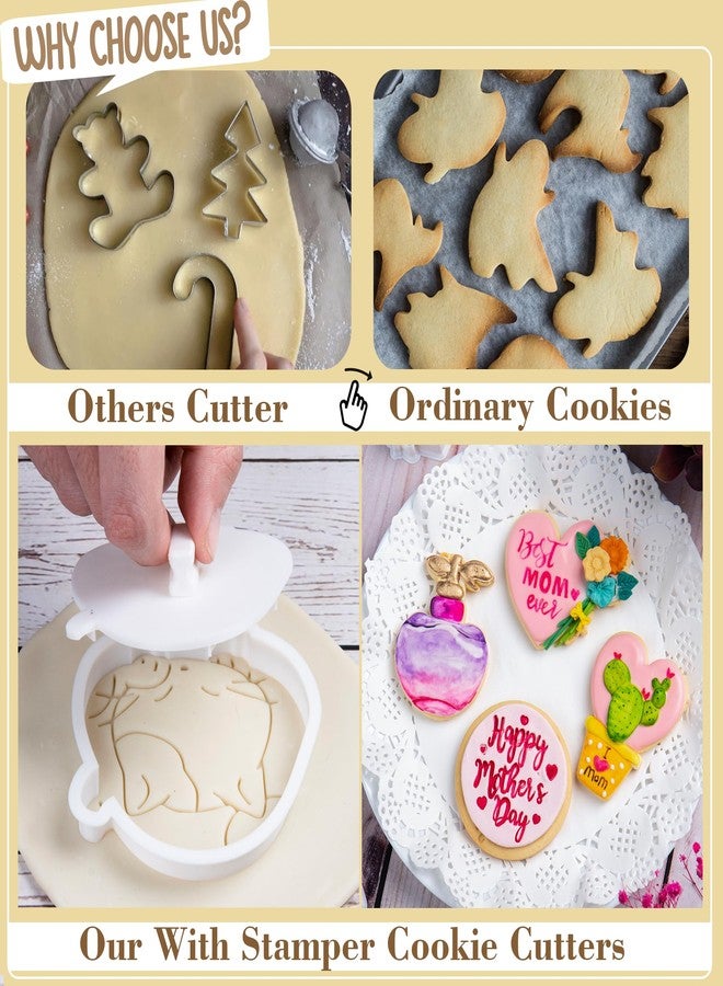 Flycalf Flower Cookie Cutters Mothers Day Orchid Mom with Plunger Stamps Handle Detailed 3.5" PLA Cutters for Baking Fondant Cutters Pastry Biscuit Baking Clay DIY Molds - Image 3