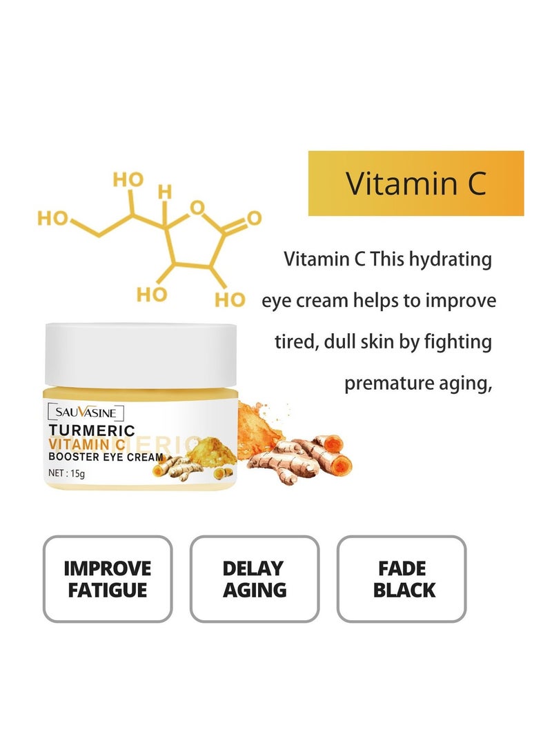 SAUVASINE - Turmeric Vitamin C Booster Eye Cream for Dark Circles and Puffiness Under Eye Cream for Wrinkles Repair Rich in Caffeine Vitamin E Pro-Xylane Anti-Aging Daily Line Smoothing Eye Care 15g - Image 1