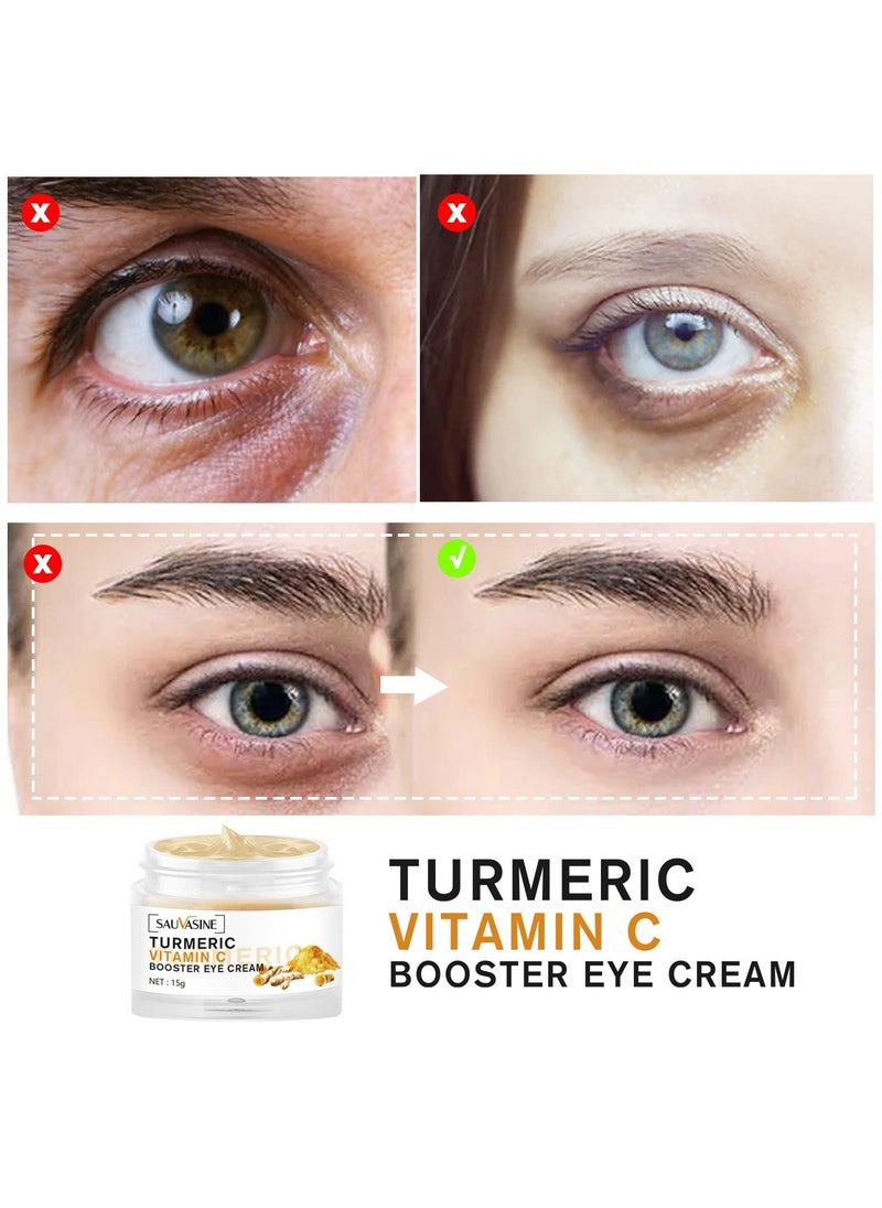 SAUVASINE - Turmeric Vitamin C Booster Eye Cream for Dark Circles and Puffiness Under Eye Cream for Wrinkles Repair Rich in Caffeine Vitamin E Pro-Xylane Anti-Aging Daily Line Smoothing Eye Care 15g - Image 1