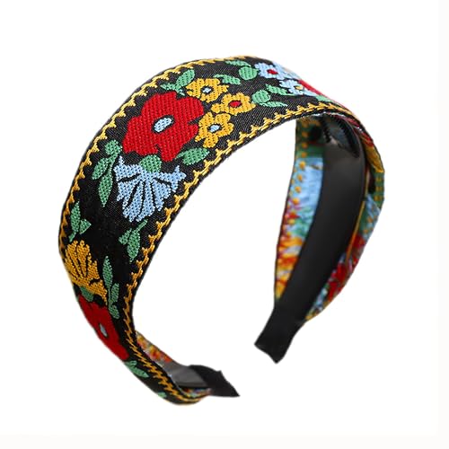 XXFBJNMD Multi Pattern Flower Embroidery Headbands Boho Handmade Embroidery Wide Vintage Ethnic Style Hairbands for Women Outdoor Hair Accessoriesblack - Image 1