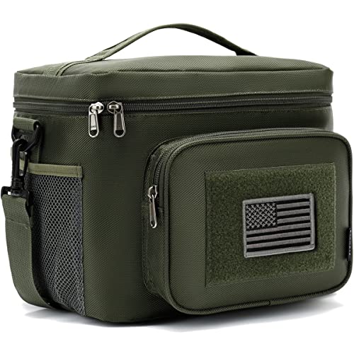 FlowFly Tactical Lunch Bag Large Insulated Lunch Box Cooler Tote for Men Women with MOLLEPALS Webbing ArmyGreen Large