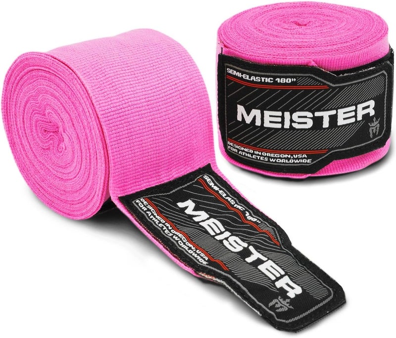 Meister Adult 180" Semi-Elastic Hand Wraps for MMA & Boxing (Pair) - Image 1