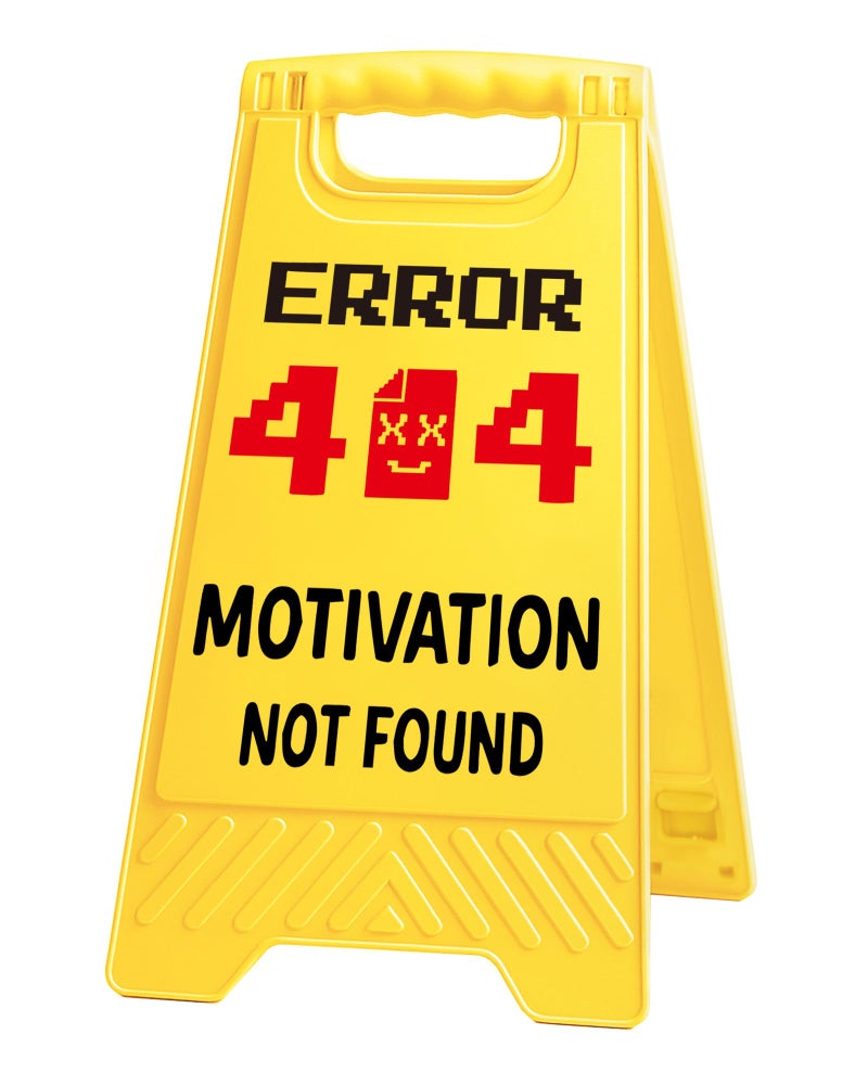 EXUBERIUM Error 404 Motivation Funny Desk Sign Yellow Warning Style Acrylic Table Decor Gift for Coworkers Friends Home Office Workspace Tabletop Cubicle Phone Holder Mirror Stand - Image 1