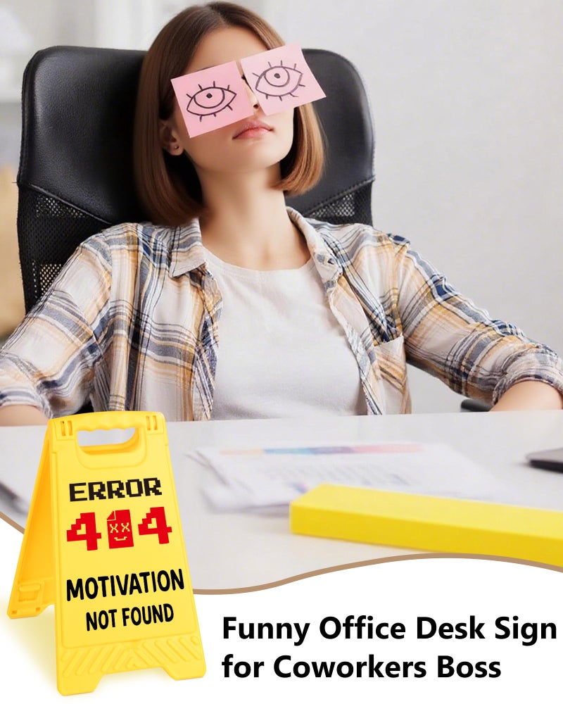 EXUBERIUM Error 404 Motivation Funny Desk Sign Yellow Warning Style Acrylic Table Decor Gift for Coworkers Friends Home Office Workspace Tabletop Cubicle Phone Holder Mirror Stand - Image 5