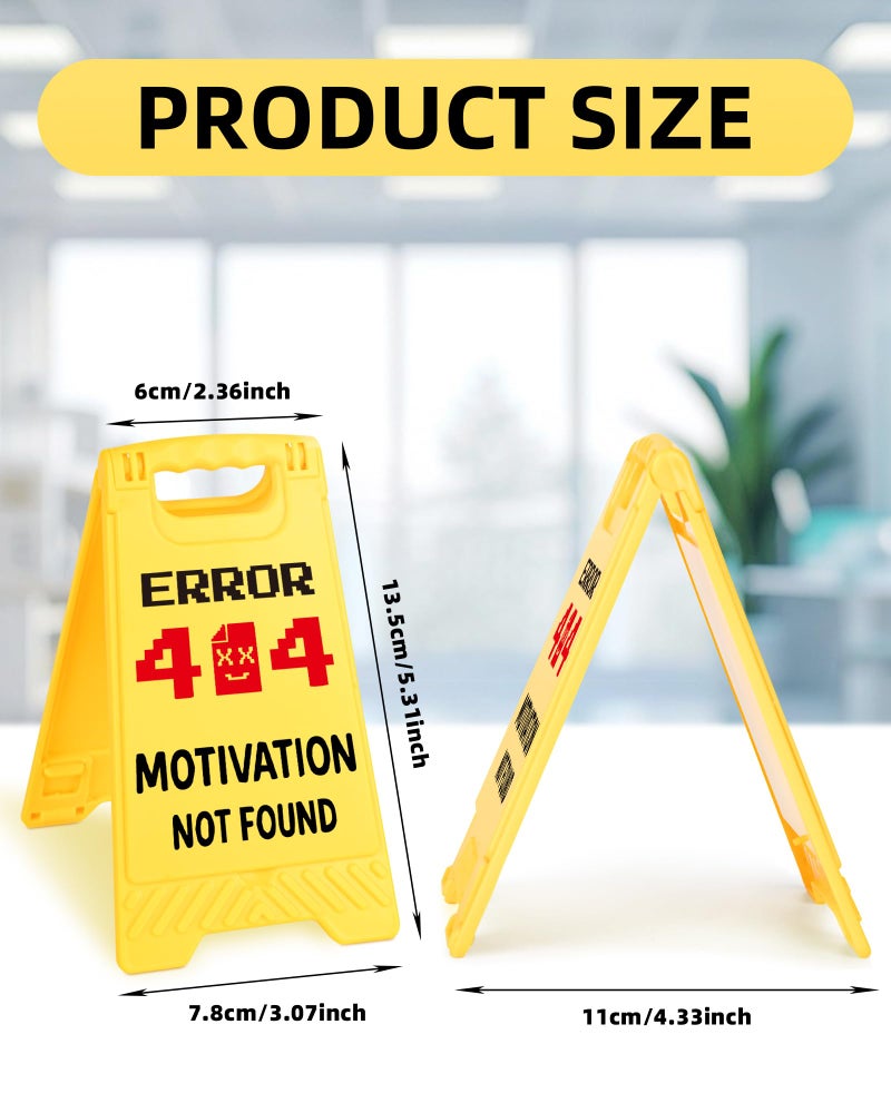EXUBERIUM Error 404 Motivation Funny Desk Sign Yellow Warning Style Acrylic Table Decor Gift for Coworkers Friends Home Office Workspace Tabletop Cubicle Phone Holder Mirror Stand - Image 2