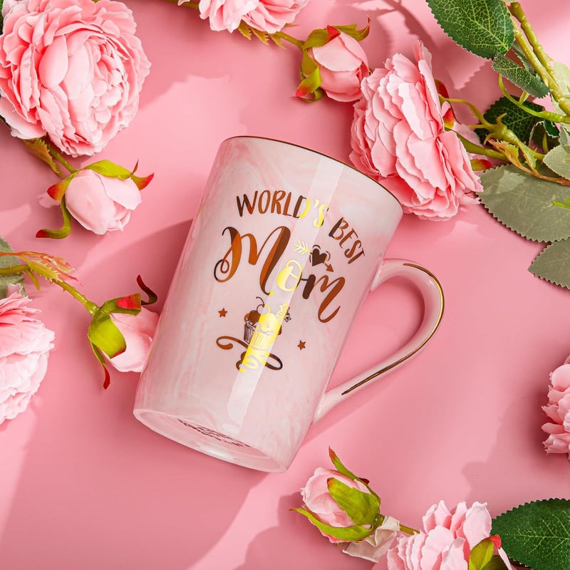 Biching Birthday Gifts for Mom from Daughter Son Kids - Funny Birthday Gift Ideas for Mothers Wife Women - 14Oz Marble Ceramic Best Mom Coffee Mug with Lid Spoon Card, Box, Unique Moms Cup Gifts-Boxed Set - Image 4