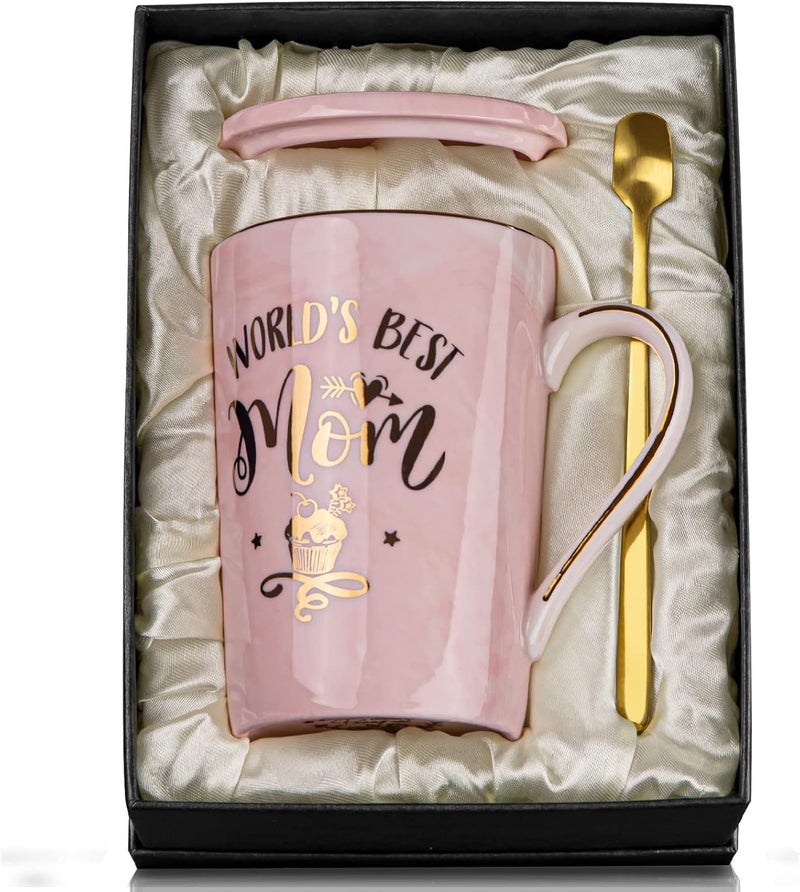 Biching Birthday Gifts for Mom from Daughter Son Kids - Funny Birthday Gift Ideas for Mothers Wife Women - 14Oz Marble Ceramic Best Mom Coffee Mug with Lid Spoon Card, Box, Unique Moms Cup Gifts-Boxed Set - Image 1