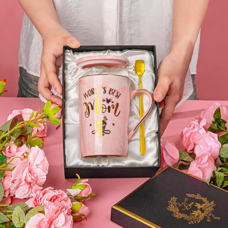 Biching Birthday Gifts for Mom from Daughter Son Kids - Funny Birthday Gift Ideas for Mothers Wife Women - 14Oz Marble Ceramic Best Mom Coffee Mug with Lid Spoon Card, Box, Unique Moms Cup Gifts-Boxed Set - Image 3
