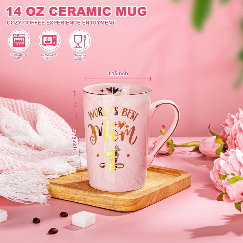 Biching Birthday Gifts for Mom from Daughter Son Kids - Funny Birthday Gift Ideas for Mothers Wife Women - 14Oz Marble Ceramic Best Mom Coffee Mug with Lid Spoon Card, Box, Unique Moms Cup Gifts-Boxed Set - Image 2