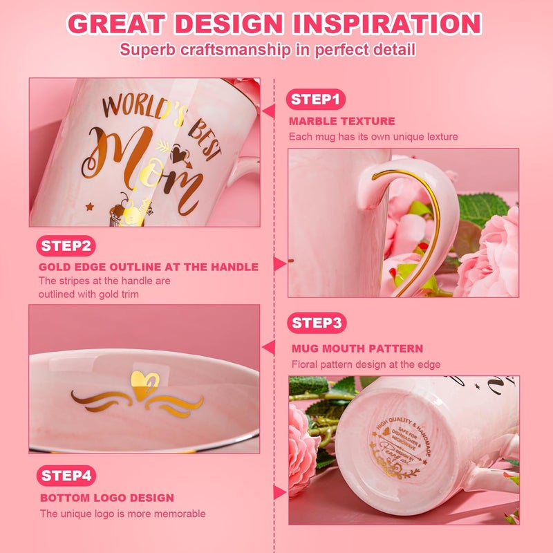 Biching Birthday Gifts for Mom from Daughter Son Kids - Funny Birthday Gift Ideas for Mothers Wife Women - 14Oz Marble Ceramic Best Mom Coffee Mug with Lid Spoon Card, Box, Unique Moms Cup Gifts-Boxed Set - Image 5