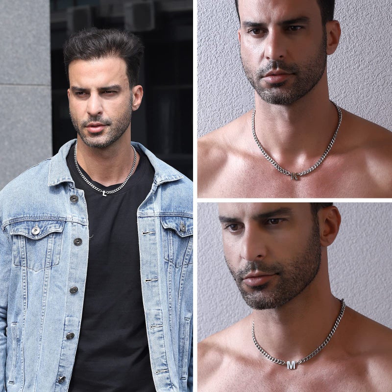 DuoDiner Letter K Necklace for Men Boys Kids Silver Initial Pendant Cuban Link Chain Male Women Jewelry Collar Cadenas Para Hombres Him Boyfriend Christmas Gifts - Image 5