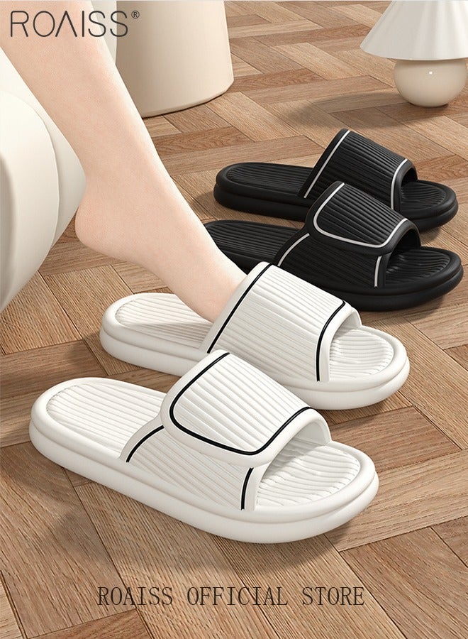 رويس شرائح سحابية للنساء والرجال، شباشب منزلية مضادة للانزلاق، أحذية استحمام تناسب الحمام وغرفة النوم وحمام السباحة والشاطئ، مريحة ومتينة ومقاومة للاهتراء وبسيطة ومسطحة ومفتوحة من الأمام للزوجين باللون الأسود - Image 3