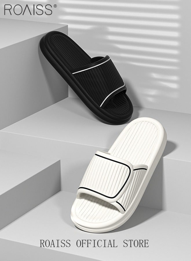 رويس شرائح سحابية للنساء والرجال، شباشب منزلية مضادة للانزلاق، أحذية استحمام تناسب الحمام وغرفة النوم وحمام السباحة والشاطئ، مريحة ومتينة ومقاومة للاهتراء وبسيطة ومسطحة ومفتوحة من الأمام للزوجين باللون الأسود - Image 4