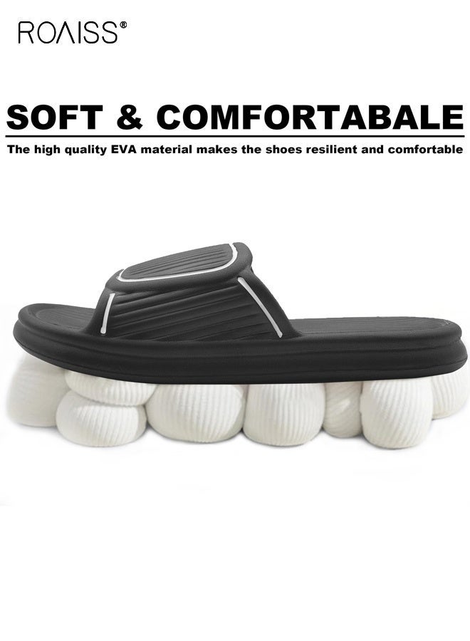 رويس شرائح سحابية للنساء والرجال، شباشب منزلية مضادة للانزلاق، أحذية استحمام تناسب الحمام وغرفة النوم وحمام السباحة والشاطئ، مريحة ومتينة ومقاومة للاهتراء وبسيطة ومسطحة ومفتوحة من الأمام للزوجين باللون الأسود - Image 2