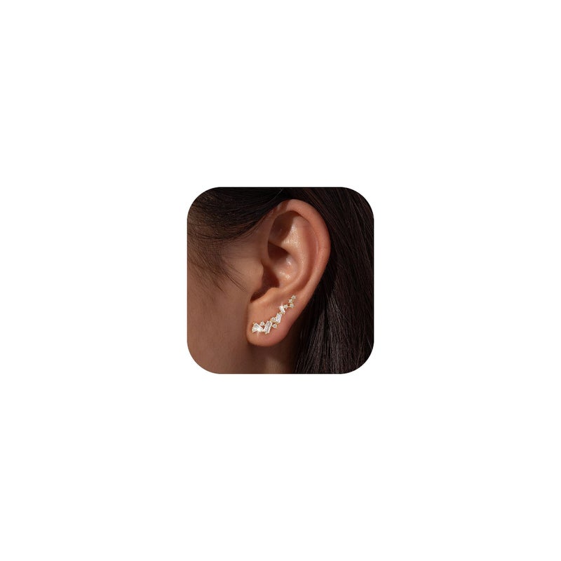 Robaice Gold Cartilage Climber Earrings for Women 14K Gold Plated Helix Stud Star Cluster Earrings Hypoallergenic CZ Tragus Conch Daith Piercing Jewelry Gift Ear Crawer - Image 1