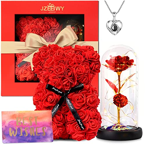 JZEEIWY Handmade Gifts for Her Anniversary Romantic,Gorgeous Birthday Gifts Unique Preserved Roses Forever Flowers with I Love You in 100 Languages Necklace Giftsfor Wife Girlfriend Wife Mom Gifts - Image 1
