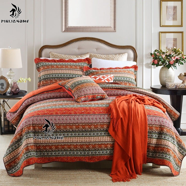 Bohemian Style Imitation Printing Bedding American Plain Double-Sided Pure Cotton Quilting Cover Three-Piece Set For - Image 2