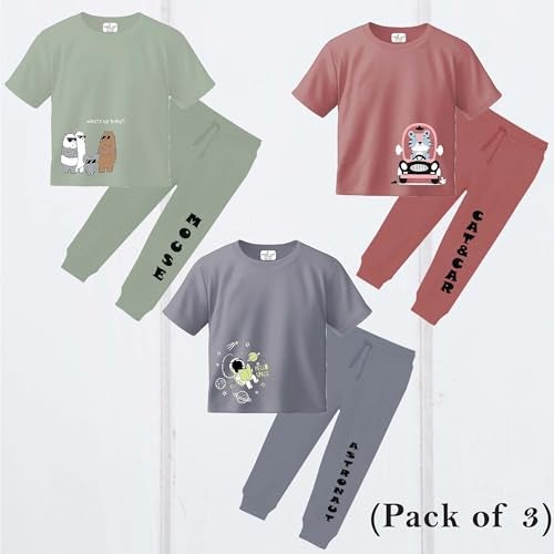 Toddylon Unisex Clothing Sets Short Sleeve T-Shirt & Pant Combo Cotton Clothing Set for Baby Boys & Girls (Pack of 3, 4-5 Years) - Image 5