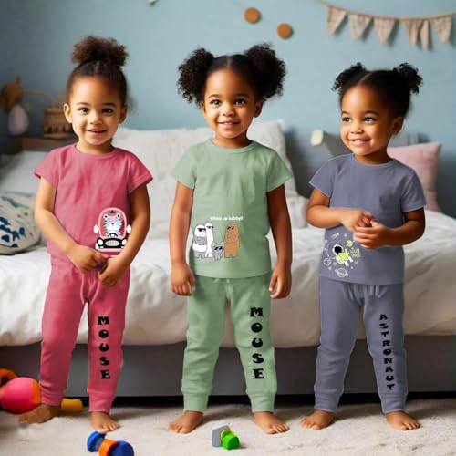Toddylon Unisex Clothing Sets Short Sleeve T-Shirt & Pant Combo Cotton Clothing Set for Baby Boys & Girls (Pack of 3, 4-5 Years) - Image 2