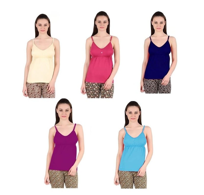 GMR Womens Cotton Double Layered Cup/Bra Slip Adjustable Strap Camisole (Multicolored ; 100cm - 40inch) Pack of 5… - Image 1